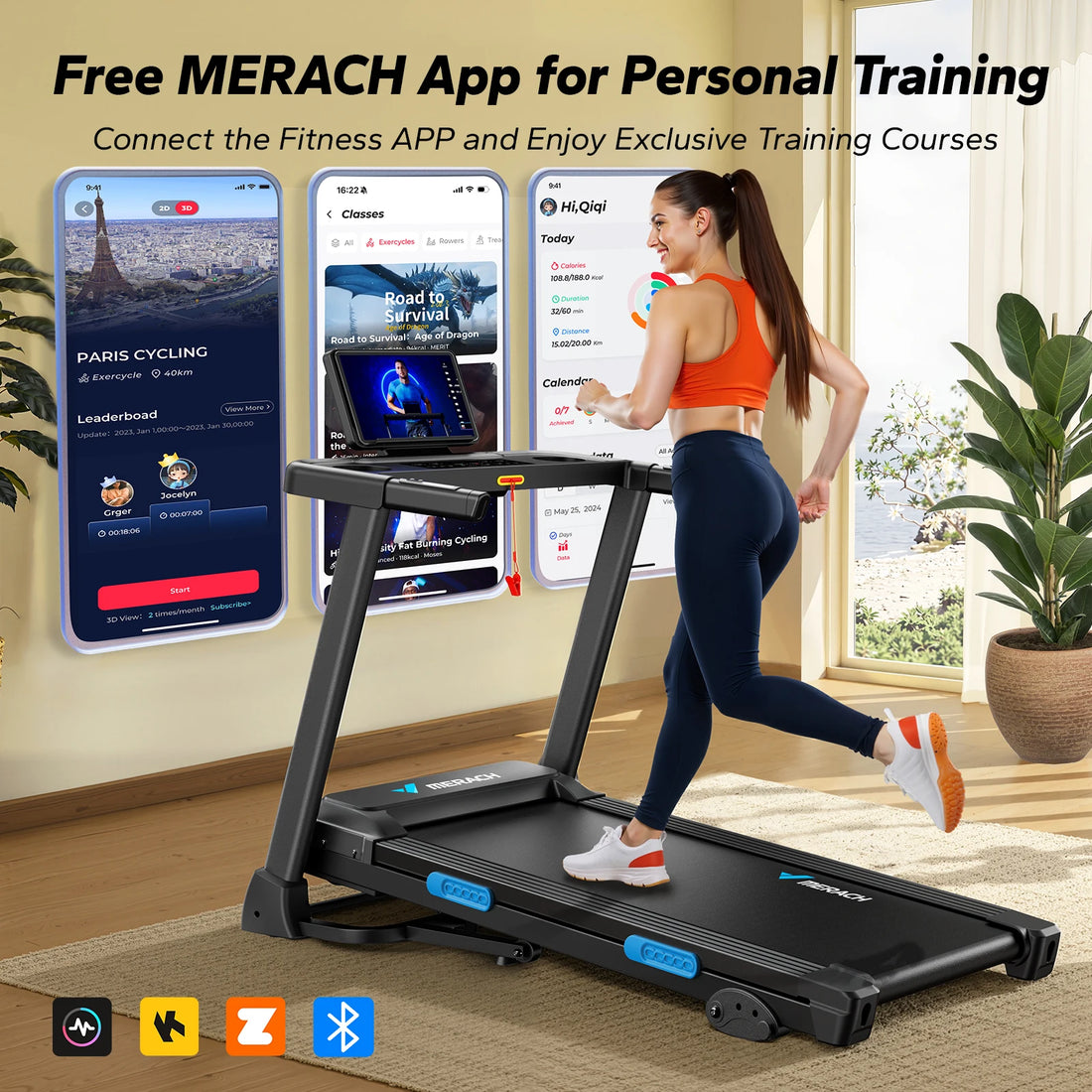 MERACH Foldable Treadmill T12B1 Incline Quiet Treadmills