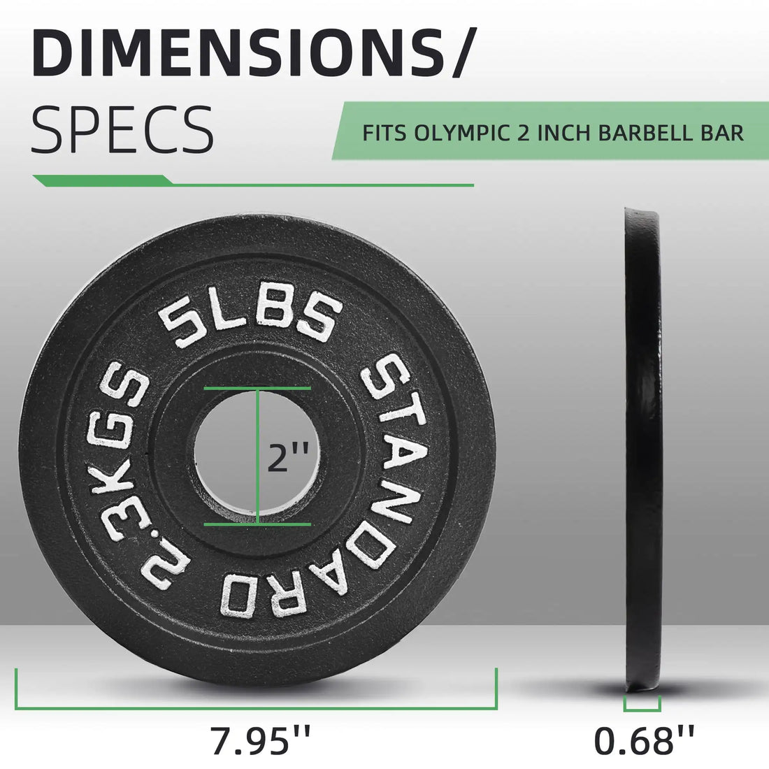 Cast Iron Weight Plates for Strength Training, 2-Inch, 5-Pound, Set of 4