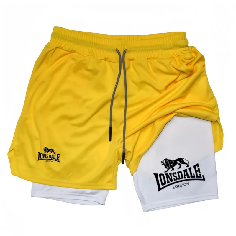 Print 2 in 1 Running Shorts for Men Gym Workout Compression