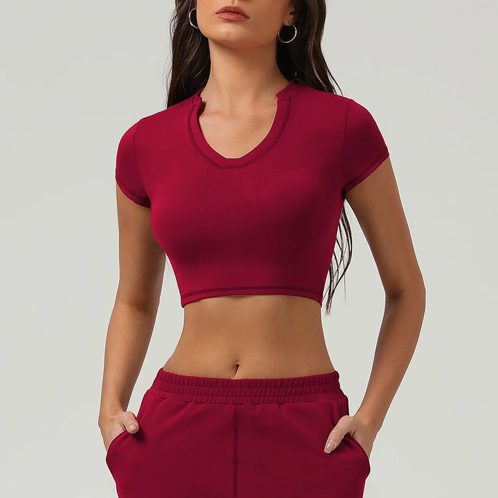 V-neck Yoga Top Women Sport T Shirts Fitness Clothes Workout