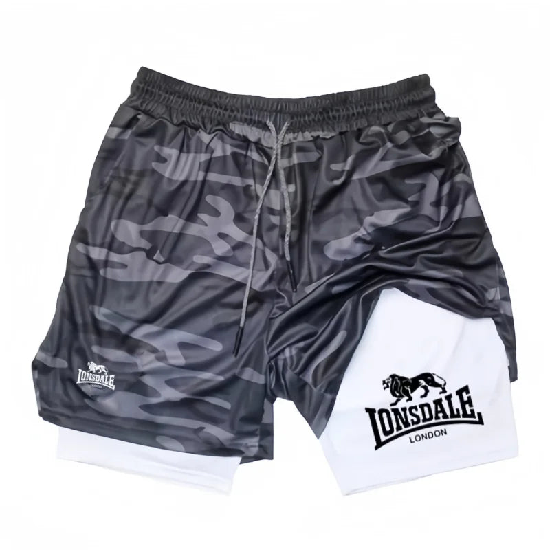 Print 2 in 1 Running Shorts for Men Gym Workout Compression