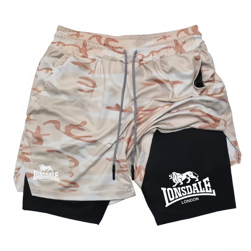 Print 2 in 1 Running Shorts for Men Gym Workout Compression