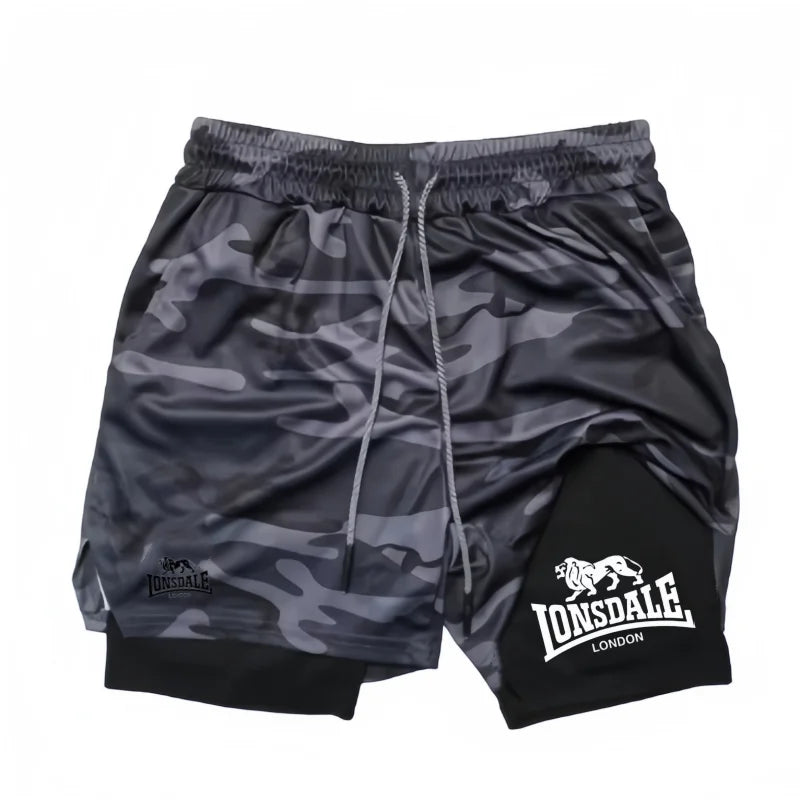 Print 2 in 1 Running Shorts for Men Gym Workout Compression