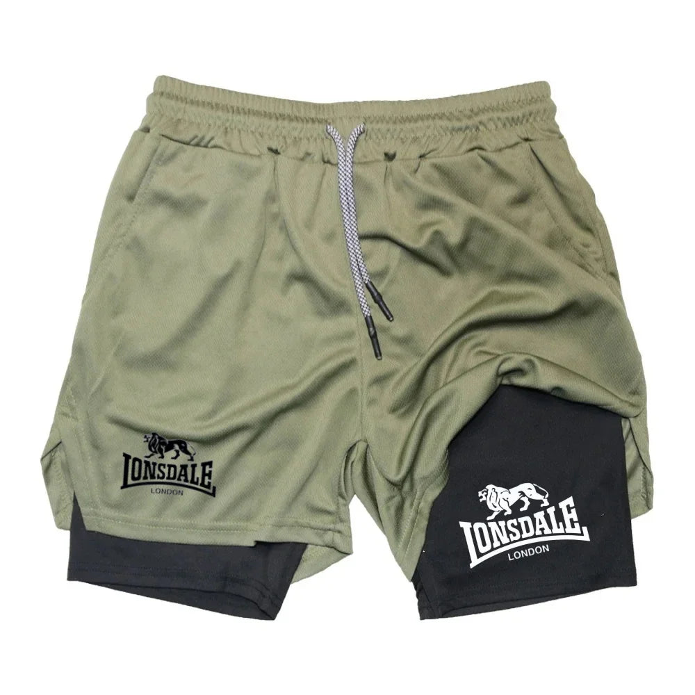 Print 2 in 1 Running Shorts for Men Gym Workout Compression
