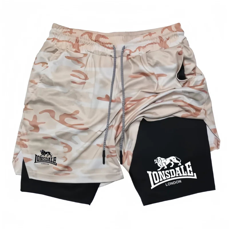 Print 2 in 1 Running Shorts for Men Gym Workout Compression