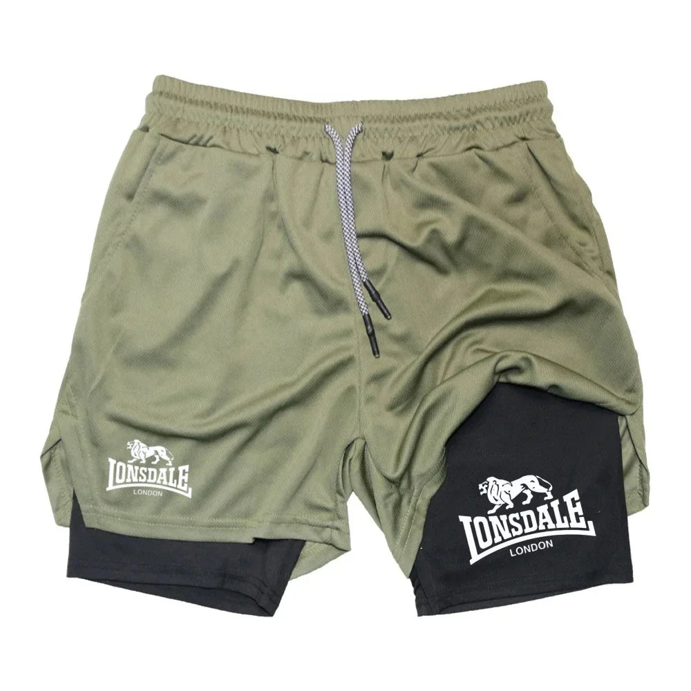 Print 2 in 1 Running Shorts for Men Gym Workout Compression