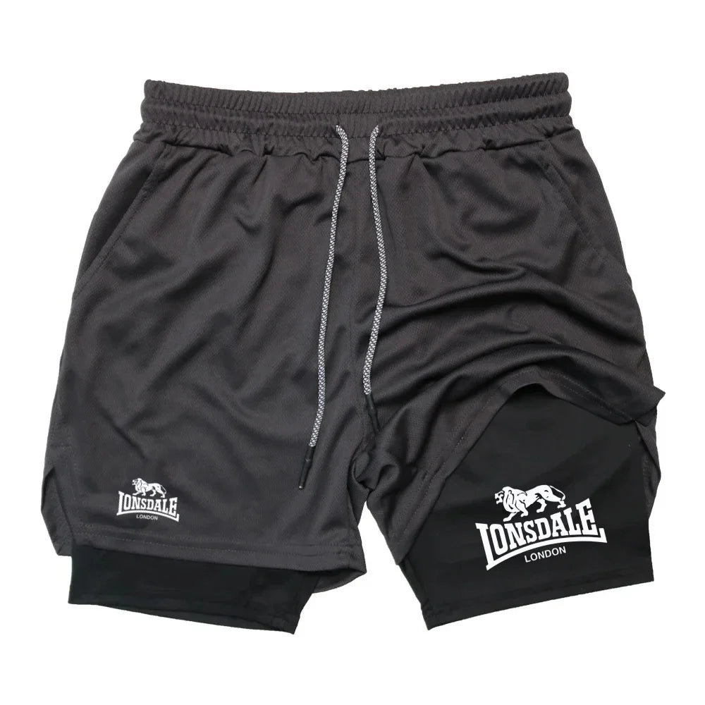 Print 2 in 1 Running Shorts for Men Gym Workout Compression
