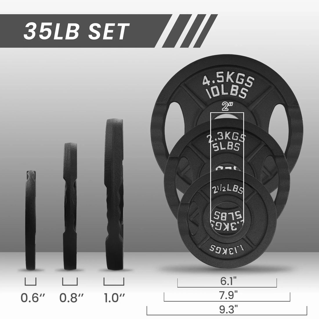 Cast Iron Weight Plates for Strength Training, 2-Inch, 35-Pound, Set