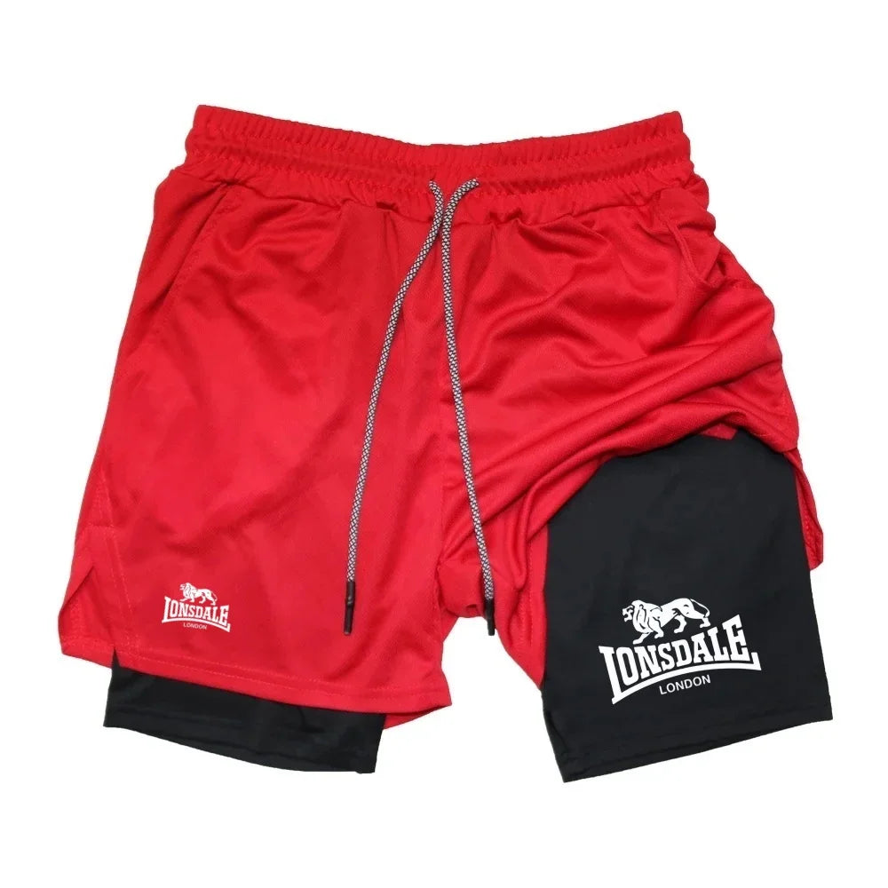 Print 2 in 1 Running Shorts for Men Gym Workout Compression