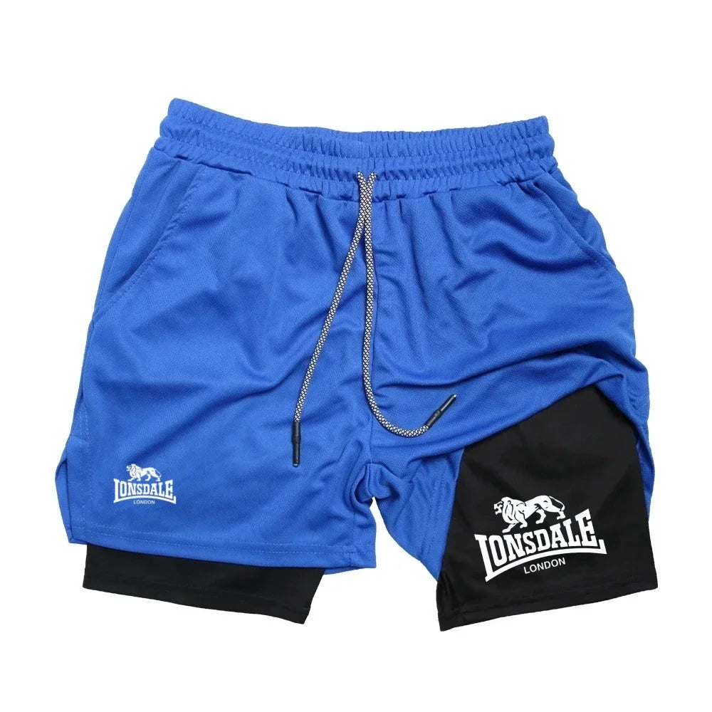 Print 2 in 1 Running Shorts for Men Gym Workout Compression