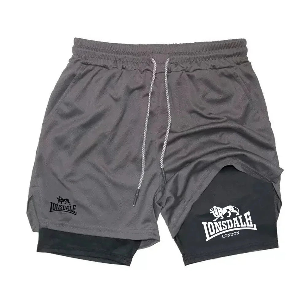 Print 2 in 1 Running Shorts for Men Gym Workout Compression